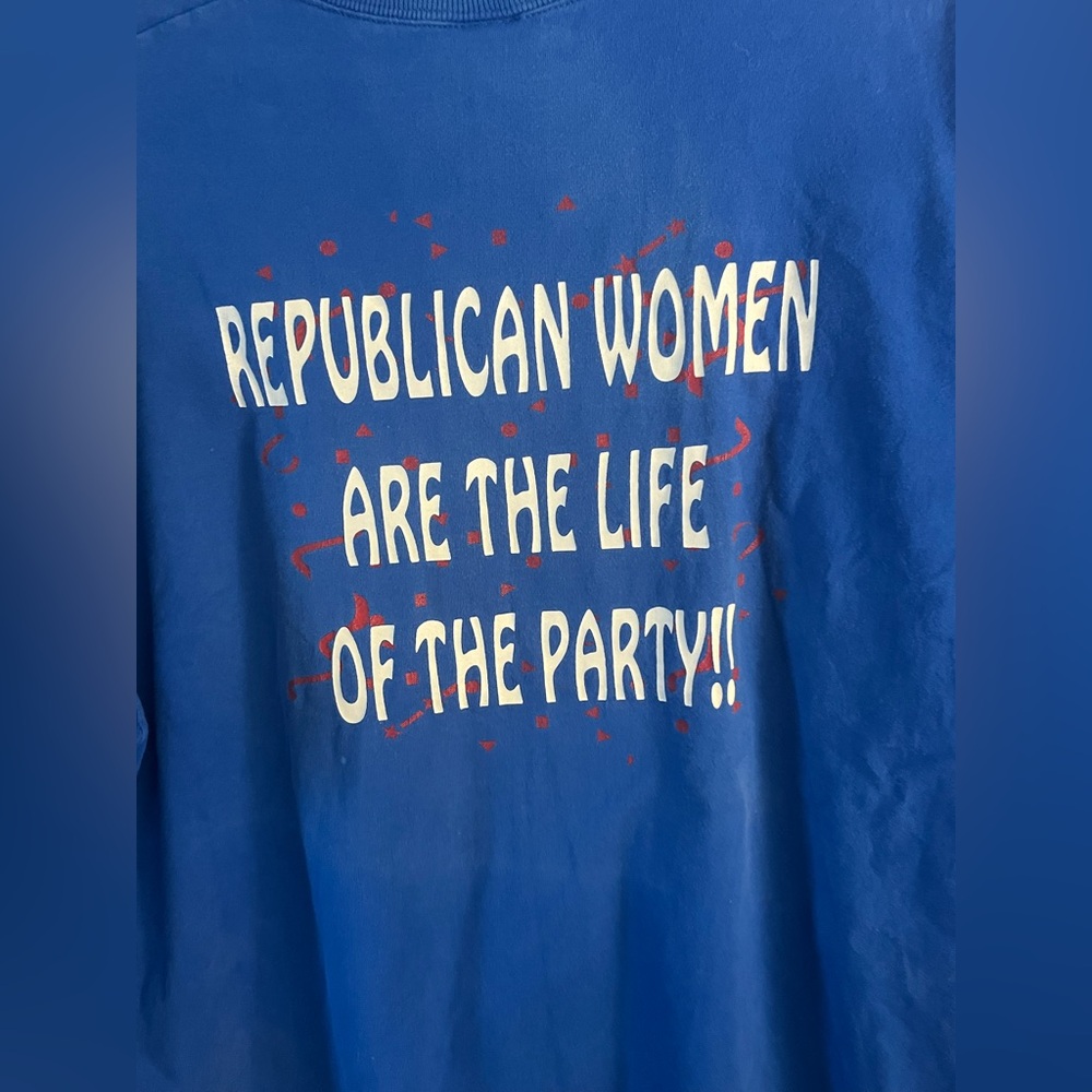 Vintage republican women royal blue funny tshirt size XXL elephant